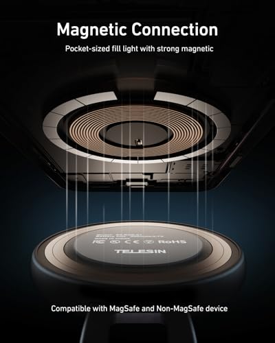 TELESIN C03 Magnetic Selfie Light, Phone Light Compatible with iPhone Magsafe, CRI97 360° LED Selfie Ring Fill Light with Mirror for Selfies/Photography/TikTok/Zoom Calls/Video Conference - color: Silver