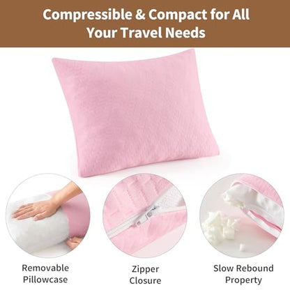 Small Shredded Memory Foam Pillow, Camping Pillow Travel Pillow - Compressible Medium Firm, Breathable Cover, Ideal Backpacking Hiking, Airplane and Car (Apricot Pink, L) - color: Apricot Pink, size: L-23 X 16 Inch