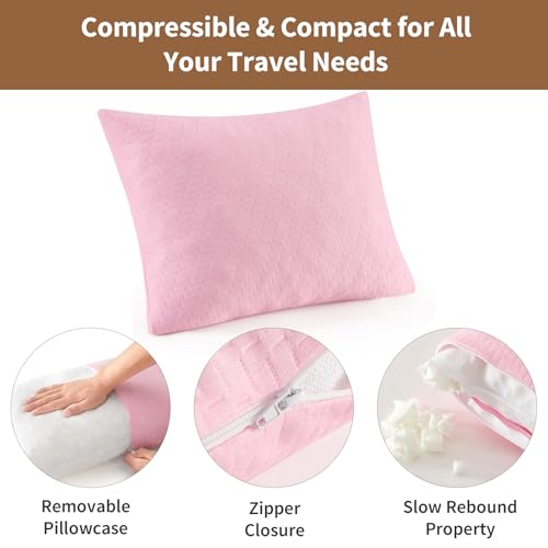 Small Shredded Memory Foam Pillow, Camping Pillow Travel Pillow - Compressible Medium Firm, Breathable Cover, Ideal Backpacking Hiking, Airplane and Car (Apricot Pink, M) - color: Apricot Pink, size: M-17.7 X 13.8 Inch