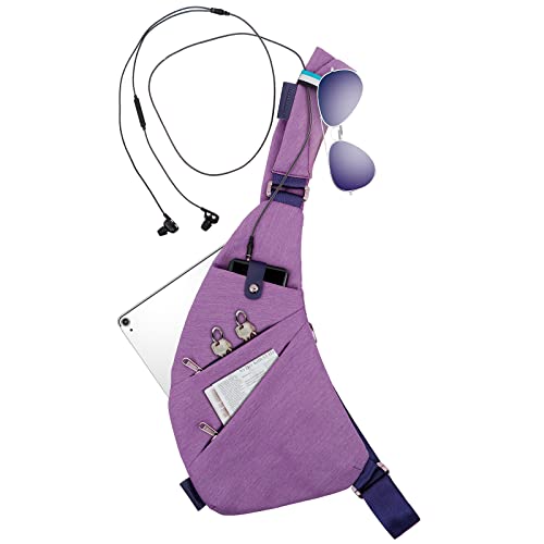MRang Sling Crossbody Bags Trendy Travel Anti Theft Safe Purse Bags for Women Men Waterproof - color: Strap on Right Shoulder-purple