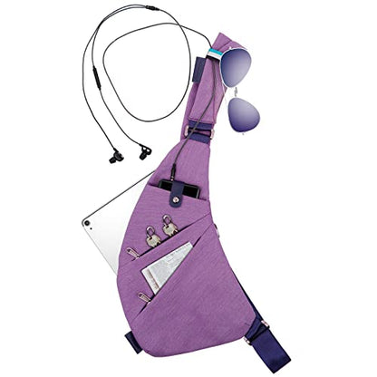 MRang Sling Crossbody Bags Trendy Travel Anti Theft Safe Purse Bags for Women Men Waterproof - color: Strap on Right Shoulder-purple