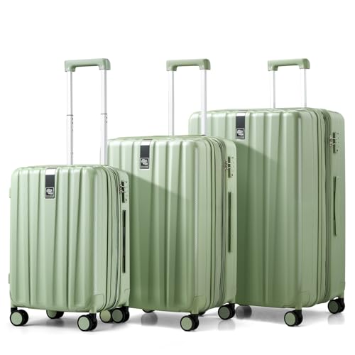 Hanke Expandable Hardshell Luggage Sets 3 piece Carry on Luggage with Wheels Suitcases Lightweight Checked Travel Luggage Rolling Large Suitcase Travel Luggage Bag Woman Men 20/24/29Inch(Bamboo Green) - color: Bamboo Green, size: Expandable 3 Piece Set（20