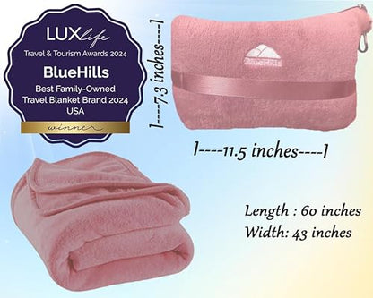 BlueHills 2 Pack Travel Blanket Pillow in Mini Soft Case Premium Plush Airplane Blankets Soft Bag Compact with Luggage Belt and Backpack Clip Small Traveling Pillows Lightweight Accessories - Pink M22 - color: Pink-2pk-m22