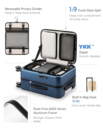 LUGGEX Carry On Luggage Top Opening, FLA Aluminum Frame Trunk Style Luggage, Polycarbonate Hard Shell Suitcase (FX-Enhance, Charcoal Metallic, 20 Inch, 38L) - color: Black