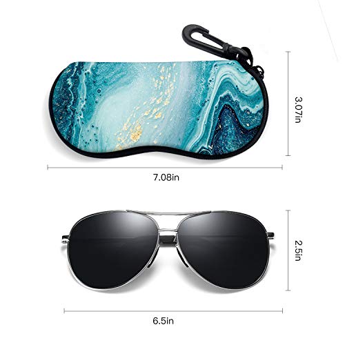 Sunglasses Soft Case with Carabiner Ultra Light Neoprene Zipper Glasses Case - color: Blue Marble