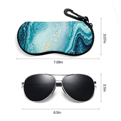 Sunglasses Soft Case with Carabiner Ultra Light Neoprene Zipper Glasses Case - color: Blue Marble