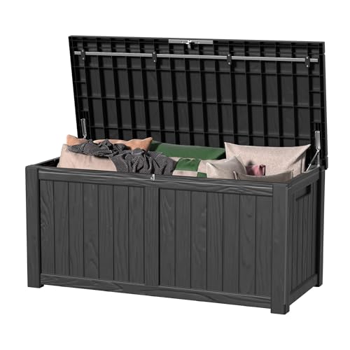150 Gallon Waterproof Outdoor Storage Box,Resin Deck Box,Lockable Outside Storage Box Container for Patio Furniure,Garden,Tools (150 Gallon,Black) - color: Black, size: 150 Gallon