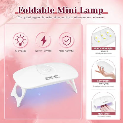 JEWHITENY 14 PCS Poly Nail Gel Kit Poly Extension Gel Kit Starter Kit With Slip Solution Professional Extension Set With LED Lamp Nail Art Design Beginner All In One - color: A01