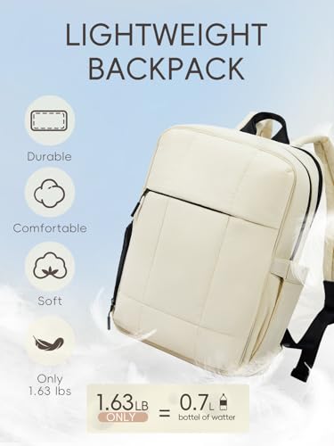 CLUCI Lightweight Travel Backpack Carry on Flight Approved, Puffy Gym Backpack with Shoe Compartment, Personal Item Travel Bag, 15.6 inch Laptop Backpack for Weekender Business - color: Soft White