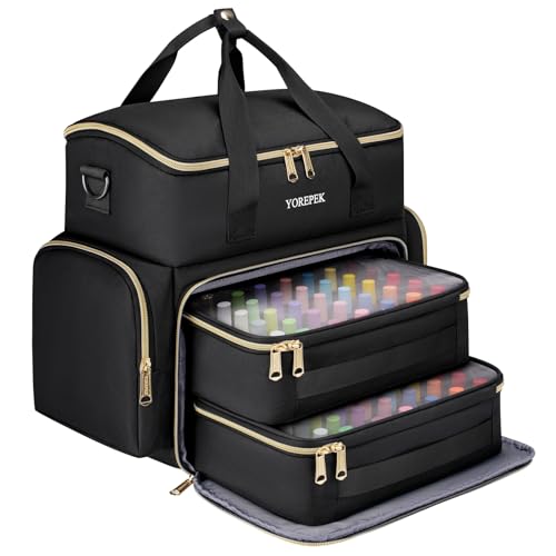 YOREPEK Large Nail Polish Organizer Case Holds 70 Bottles (15ml/0.5 fl.oz) | Nail Organizers and Storage with 2 Removable Pouches Fits Nail Supplies, Nail Tech Bag Gifts for Manicurist - color: Black-70bottles