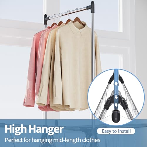 APEXCHASER Clothes Drying Rack with High Hanger, Foldable 3-Level Drying Racks with Shoe Rack, Crossbar and Vertical Rod Laundry Stand with Adjustable Wings Silver - color: Silver, size: 2 Wings