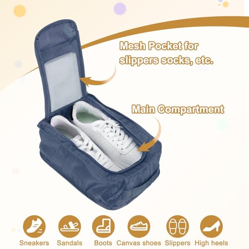 Foldable Travel Shoe Bag, Waterproof Shoe Pouches Organizer with Handle Travel Packing Cubes -Fitting for Storing (Sneakers/Sandals/Fitness Shoes) 2 Pcs & Navy Blue - color: Navy Blue
