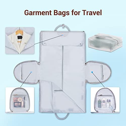 Garment Bags for Travel, Convertible Suit Travel Bag for Women, Stylish Carry On Garment Bag with Toiletry Pocket, Shoulder Strap and Shoes Compartment, 2 in 1 Foldable PU Leather Duffle Bag, Blue - color: Blue