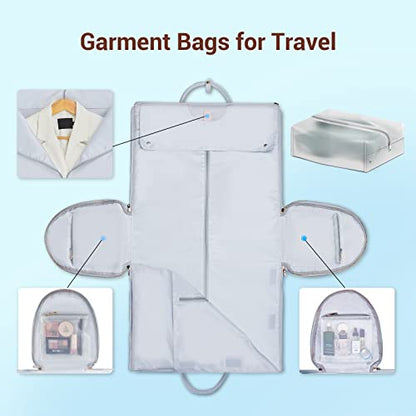 Garment Bags for Travel, Convertible Suit Travel Bag for Women, Stylish Carry On Garment Bag with Toiletry Pocket, Shoulder Strap and Shoes Compartment, 2 in 1 Foldable PU Leather Duffle Bag, Blue - color: Blue