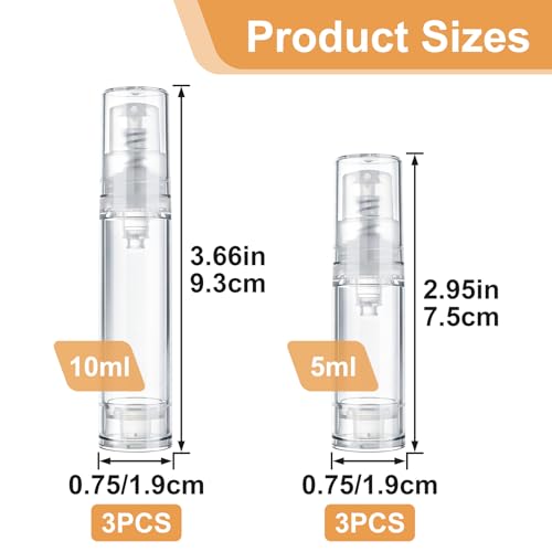 6pcs Airless Travel Pump Bottle, Empty Refillable Vacuum Pump Bottle, 5ml 10ml Plastic Press Lotion Travel Container for DIY Cosmetic Foundation Toiletries- Clear - color: Clear-6pcs-5,10ml