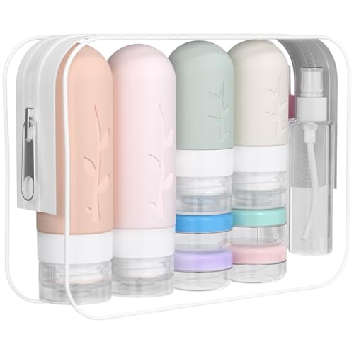 DEPOZA Travel Bottles Kit (16 Pack) - TSA Approved, Leak Proof Silicone Squeezable Containers for Toiletries. Complete Set with Jars, Sprayers & Bag (Pink) - color: Pink