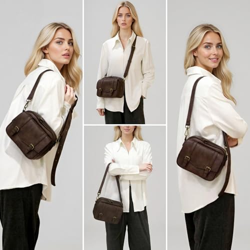 Women‘s Anti Theft RFID Blocking Small Vegan Leather Crossbody Bag Travel Purse With Built In Wallet Messenger Bag - color: Dark Brown