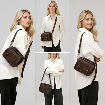 Women‘s Anti Theft RFID Blocking Small Vegan Leather Crossbody Bag Travel Purse With Built In Wallet Messenger Bag - color: Dark Brown