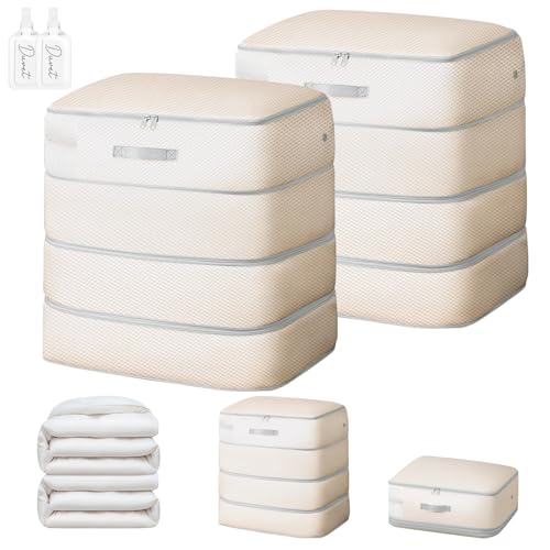 Comforter Storage Bag - 130L Large Capacity Blanket Storage Bags 4-Layer Ultra Space Saving Self Compression Organizer, Washable Compression Bags for Storage Comforter Blanket, 2-Pack, Beige - color: Beige, size: 2 Pack