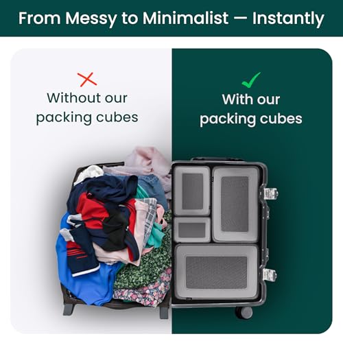 NOBL Travel Compressible Packing Cubes Set, 6 Pieces Travel Packing Organizers, Compression Luggage Cubes for Suitcases & Carry On, Space Saving (XXS, XS, S, M, L, XL) - Silver - color: Silver