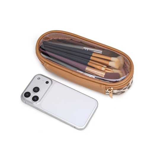 Montana West X Wrangler Travel Makeup Bag 2pcs Set Large Cosmetic Bag with Makeup Brush Holder Portable Make Up Organizer Cute Toiletry Bag with Divider and Handle for Women Leopard - color: Leopard-Khaki