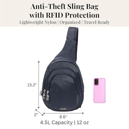 Baggallini Securtex® Anti-Theft Multi Zip Sling - Lightweight 8.6"x15.2" Travel Bag with Locking Zippers & RFID Protection - color: French Navy