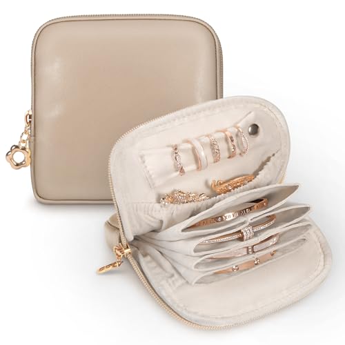 SITHON Small Travel Jewelry Case with Ring Holder, Mini Velvet Jewelry Pouch Bags, Compact Storage Organizer for Bracelet Necklaces Earrings Travel Essentials, Graduation Gift for Women Girl (Toffee) - color: Toffee