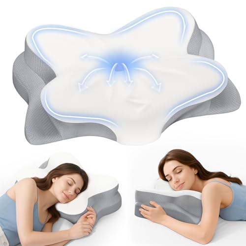Cervical Neck Pillow, Ergonomic Memory Foam Pillows for Neck Pain Relief with Breathable Pillowcase, Adjustable Contour Neck Support Pillow for Side Back Stomach Sleepers, Odorless - color: Light White
