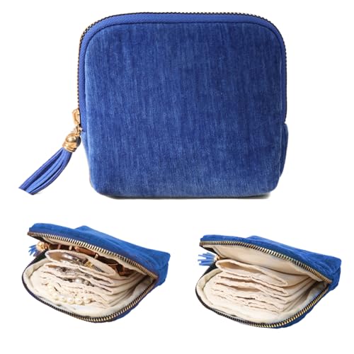 Small Jewelry Travel Case, Portable Travel Jewelry Organizer Soft Velvet Organizer Pouch Mini Travel Jewelry Bag with Zipper for Earring Crystal Bracelet Ring,Anti-Scratch(Royal Blue) - color: Royal Blue