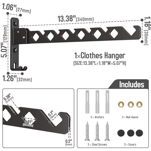 Wall Mounted Clothes Drying Rack, Wall Clothes Hanger Foldable, Laundry Hanger Hook for Bathroom, Wall Clothes Rack Indoor, Perfect for Small Spaces, Matte Black - color: Black