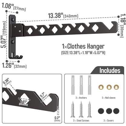 Wall Mounted Clothes Drying Rack, Wall Clothes Hanger Foldable, Laundry Hanger Hook for Bathroom, Wall Clothes Rack Indoor, Perfect for Small Spaces, Matte Black - color: Black
