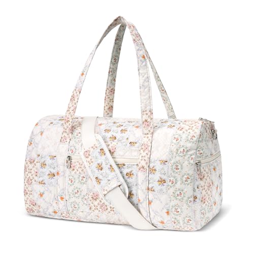 Gym Bag for Women, Cute Duffle Bag, Quilted Duffle Bag for Travel, Floral Duffle Bags, Weekend Bag with Zipper Pocket Dance Bag Organizer - color: A-Flowers