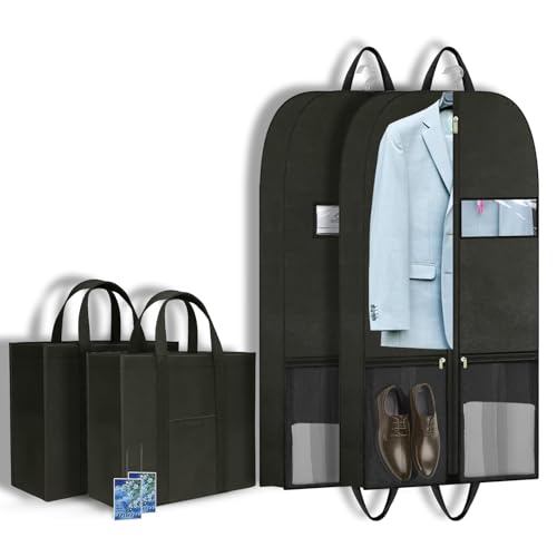 Travel Garment Suit Bag for Hanging Clothes, Suit bags for Closet Storage with Pockets Gusseted Garment bag for Men Suits Shirts Tuxedos Dresses, Suit Cover Bags With Handles and Zipper 43" 2 pack - size: 43" 2PK