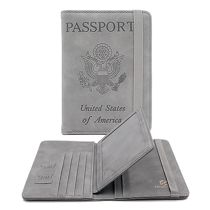 Melsbrinna RFID Passport Holder for Travel, Unisex Adults, Grey, PU Leather, RFID Protected, Passport Cover - color: Grey1