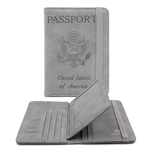 Melsbrinna RFID Passport Holder for Travel, Unisex Adults, Grey, PU Leather, RFID Protected, Passport Cover - color: Grey1