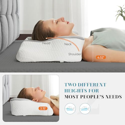 Sweetcrispy Cervical Pillow for Neck and Shoulder - 2 Pack Ergonomic Memory Foam Pillows, Contour Side Sleeper for Adults, Cooling Orthopedic Neck Support for Back Stomach Sleepers,Grey