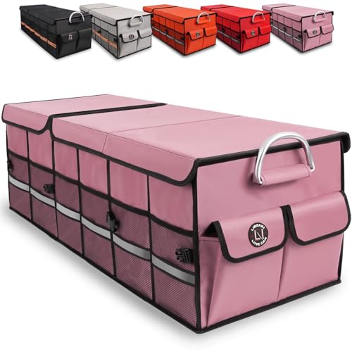 Big Car Trunk Organizer, Cargo Organizer SUV Trunk Storage Non Slip Bottom Waterproof Collapsible Durable Multi Compartments-(Oversize,Pink) - color: Pink, size: Oversize