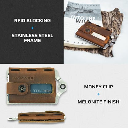 Trayvax Element Wallet, RFID Front Pocket Credit Card Holder with Money Clip, Minimalist Slim Leather Metal Wallet for Men and Women - color: Raw | Mississippi Mud