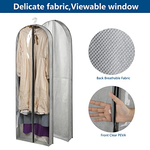 3 Pack 60" Long Garment Bags for Hanging Clothes Storage, Clear Suit Garment Bags with 4" Gussets for Closet Storage Travel, Plastic Protector for Dress Gowns, Coats, Suit, Down Jacket - size: 60" 3Pack