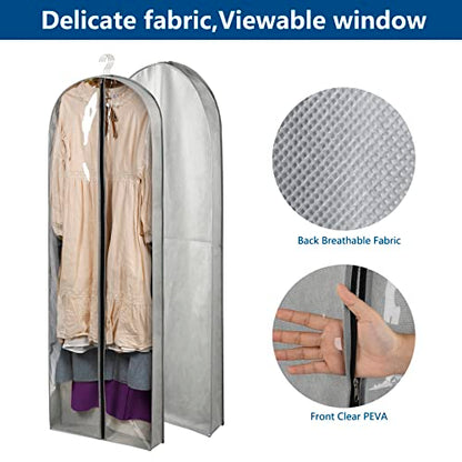 3 Pack 60" Long Garment Bags for Hanging Clothes Storage, Clear Suit Garment Bags with 4" Gussets for Closet Storage Travel, Plastic Protector for Dress Gowns, Coats, Suit, Down Jacket - size: 60" 3Pack