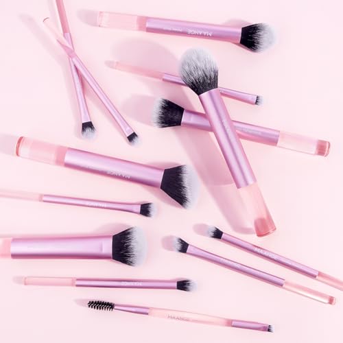 MAANGE 13 PCS Makeup Brushes Professional Make Up Brushes Premium Synthetic Powder Concealers Brushes Travel Makeup Brush Set with Case (Pink) - color: Pink