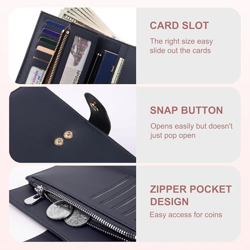 yiijay Wallet for Women RFID Blocking Leather Trifold Clutch Wallet Credit Card Holder Ladies Travel Wallet Purse with Pen Holder - color: 1Royal Blue