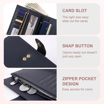 yiijay Wallet for Women RFID Blocking Leather Trifold Clutch Wallet Credit Card Holder Ladies Travel Wallet Purse with Pen Holder - color: 1Royal Blue