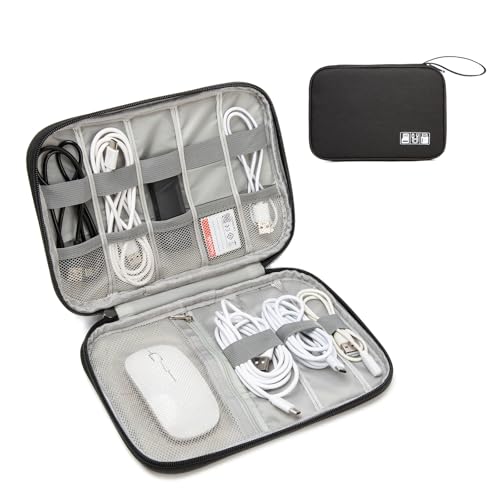 Electronics Organizer Travel Case - Water-Resistant Tech Bag for Cables, Chargers & Cord Management - Small Portable Pouch for Travel Accessories, Gear Bag for Airplane & Business - color: black