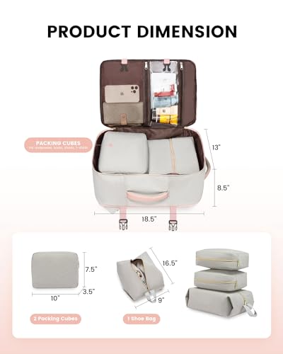 LOVEVOOK Carry On Backpack, 40L Travel Backpack Women with 3 Packing Cubes, TSA Airline Approved Suitcase Bag as Personal Item, Waterproof 17 inch Laptop Backpack for Weekender Overnight,Grey Pink - color: Grey Pink, size: 40L-17.3 Inch-4Pcs