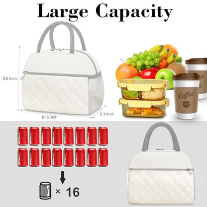 Coobiiya Lunch Box Lunch Bag for Women Men,Reusable Cute Lunch Pail bag - color: Embroidered White, size: A-regular