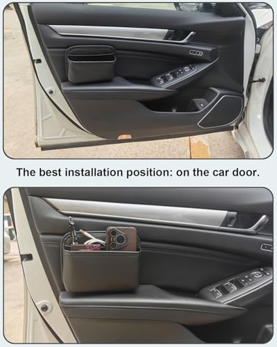Driver's Car Storage Bag, Small Car Side Pocket Organizer for Car Seats, Doors and Consoles, PU Leather, (Black) - color: Black