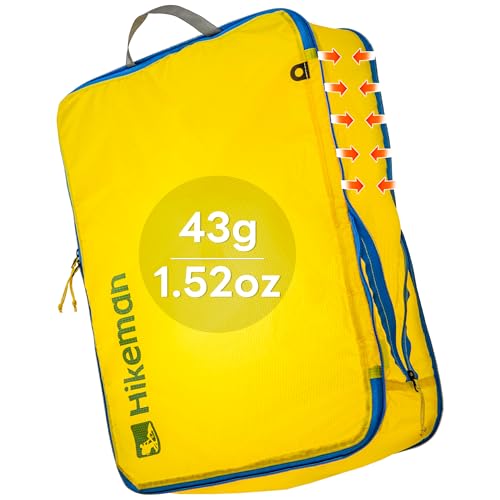 HIKEMAN Ultralight Compression Packing Cubes Lightweight Compression Bags for Camping or Backpacking 40% Space-Saving Compression zippers durable Water-Resistant Fabric (Yellow, Medium) - color: Yellow, size: Medium