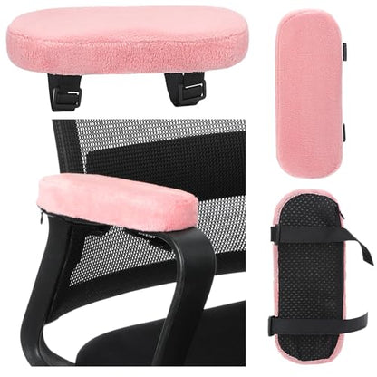 Threlaco 2 Pcs Office Chair Armrest Pads Soft Foam Office Chair Arm Covers Fluffy Flannel Gaming Armchair Armrest Cushion for Elbows and Forearms Support Pressure Relief (Pink) - color: Pink