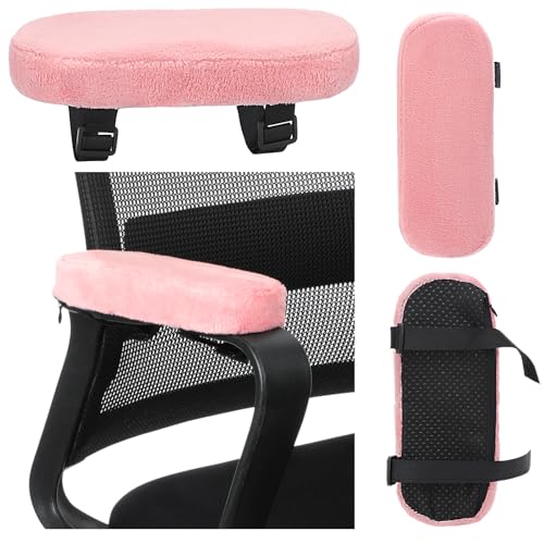 Threlaco 2 Pcs Office Chair Armrest Pads Soft Foam Office Chair Arm Covers Fluffy Flannel Gaming Armchair Armrest Cushion for Elbows and Forearms Support Pressure Relief (Pink) - color: Pink
